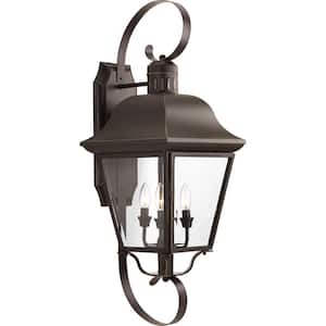 Andover Collection 4-Light Antique Bronze Clear Beveled Glass Farmhouse Outdoor Extra-Large Wall Lantern Light