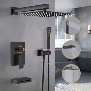 Single-Handle 3-Spray Square 12 in. Tub and Shower Faucet Combo with Hand Shower in Oil Rubber Bronze (Valve Included)