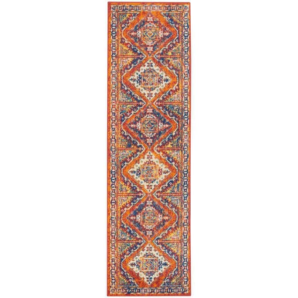 Nourison Allur Orange Multicolor 2 ft. x 8 ft. Border Transitional Kitchen Runner Area Rug