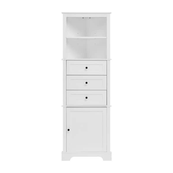 WarmieHomy 23 in. W x 13.4 in. D x 68.9 in. H White Triangle Linen Cabinet with 3-Drawers and Adjustable Shelves for Bathroom