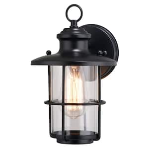 Lake Shore Black Steel 1-Light LED Compatible Coastal Outdoor Cylinder Wall Sconce Clear Glass
