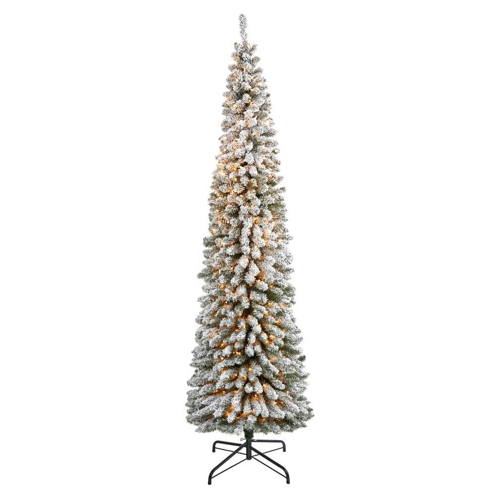 Nearly Natural 8 ft. Flocked Pencil Artificial Christmas Tree with 500