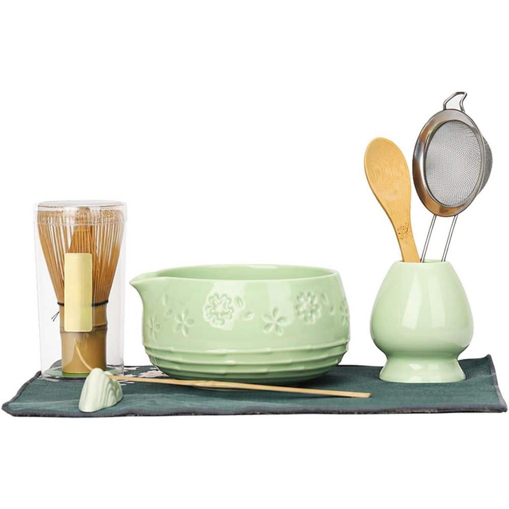 Japanese Matcha Ceremony Set 8-Piece Ceramic Bowl with Spout Bamboo Whisk Spoon Holder Sifter Scoop Rest Kit price history on PriceWatchPro