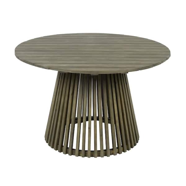 47.25 in. Gray Acacia Wood Round Outdoor Dining Table