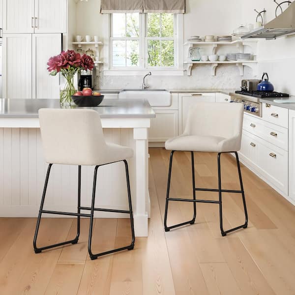 Mario 36 in. Linen Fabric Metal Frame Counter Height Bar Stool with Thick Seat Cushion Set of 2