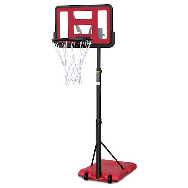 Unbranded Outdoor 4.8 ft. to 7.7 ft. Basketball Hoop 44 in. Backboard Portable Basketball Goal System with Base and Wheels, Red