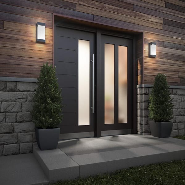 Glacier Black Modern Integrated LED Outdoor Hardwired Garage and Porch-Light Lantern Sconce