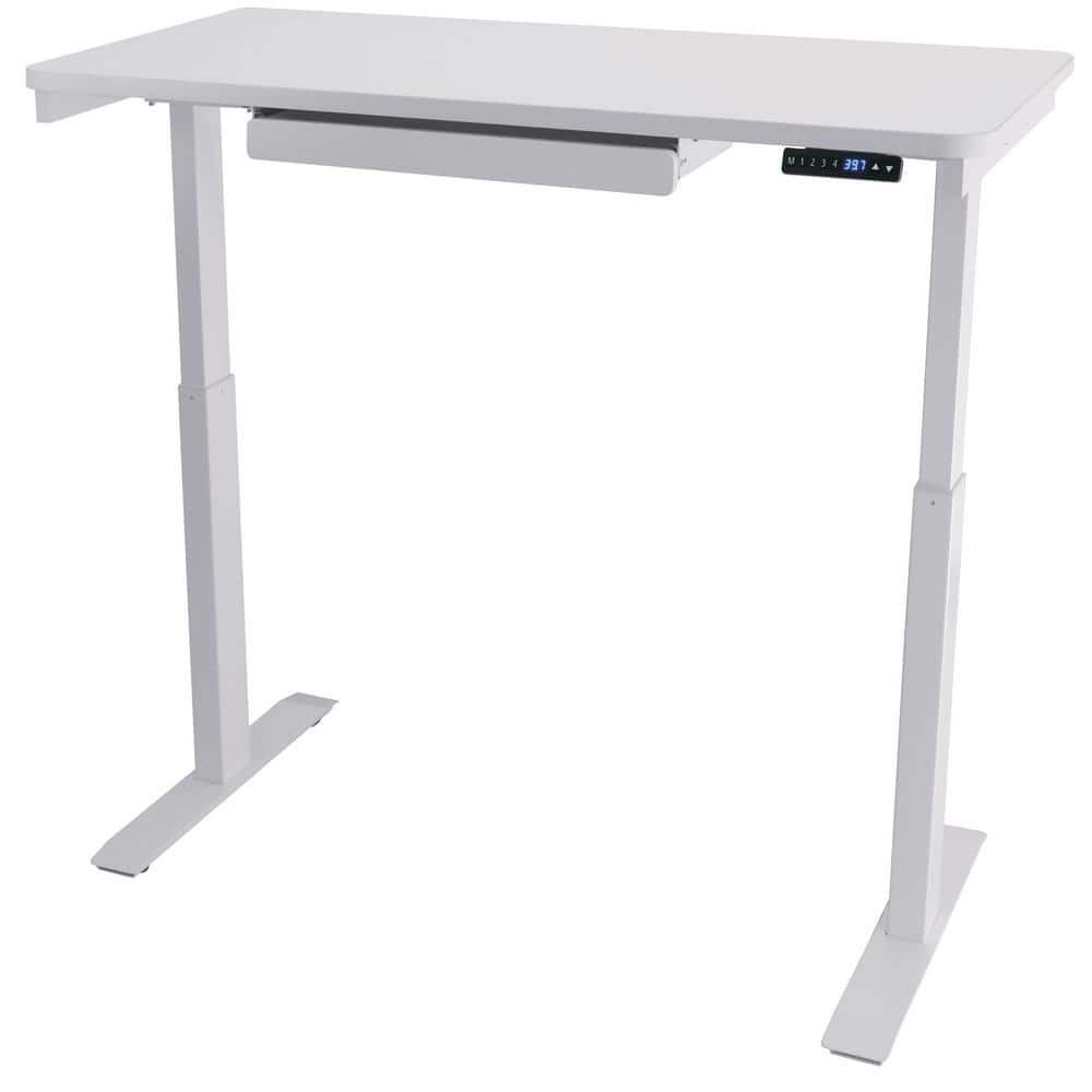 Sculpted White Electric Adjustable Desk with USB Port, 24"x48"