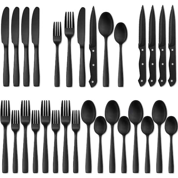 24-Piece Matte Black 18/8 Stainless Steel Flatware Set (Service for 4), Anti-Corrosion and Anti-Rust with No Rust Spots
