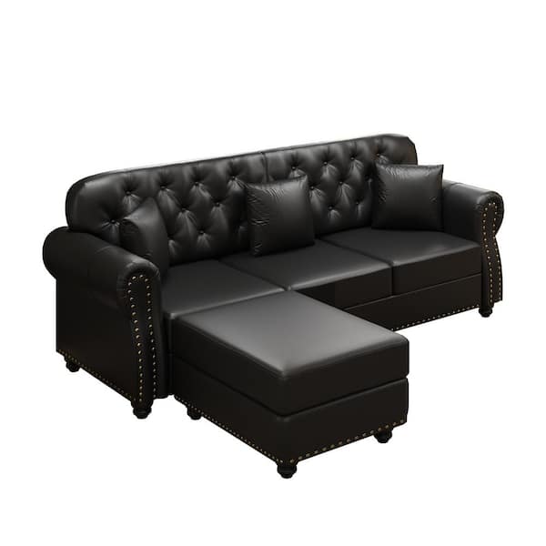 POLKA　ソファ　　BK/BR/IV/RD Polibi 82.6 in. Rolled Arm Faux Leather Sofa in Black with