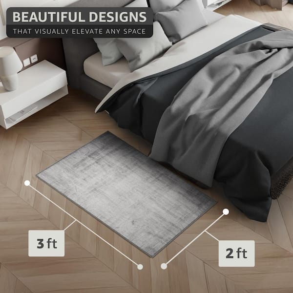2 ft. x 3 ft. Gray Indoor Welcome Mat Rug for Entryway, Machine Washable Non-Slip Vintage Soft. Carpet w/ Rubber Backing