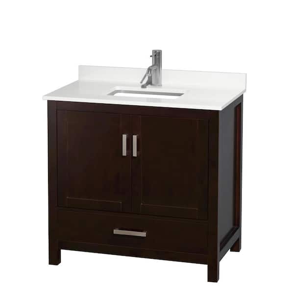 Wyndham Collection Sheffield 36 in. W. x 22 in. D x 35 in. H Single Bath Vanity in Espresso with White Quartz Top