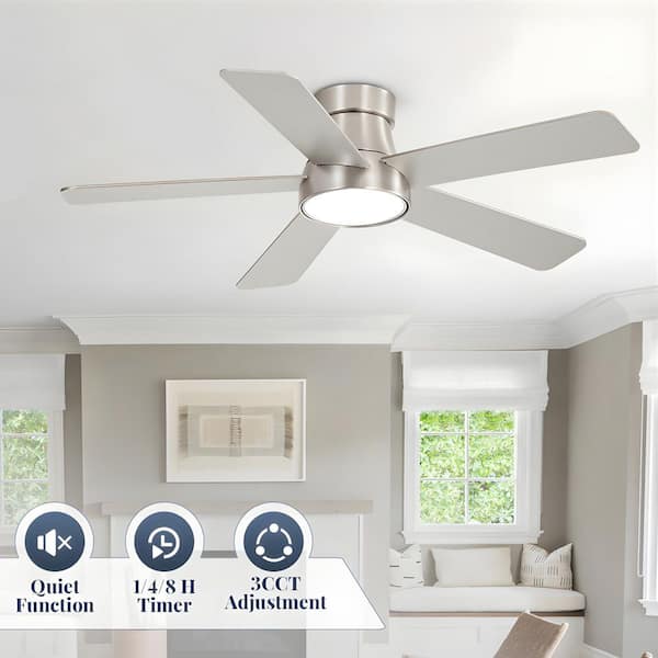42 in. indoor Nickel Color Changing Flush Mount 6 Speeds Low Profile Ceiling Fan with Lights and Remote Control