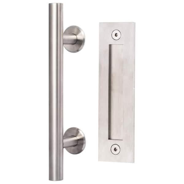 12in Modern Satin Stainless Sliding Barn Door Ladder Handle with 8in Flush Handle