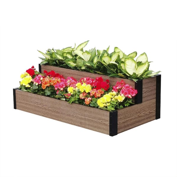 EverBloom 45 in. L x 24 in./12 in. W x 7 in./14 in. H Composite Cascade Wallside Garden Bed