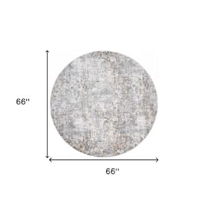6' Round Gray and Ivory Abstract Area Rug