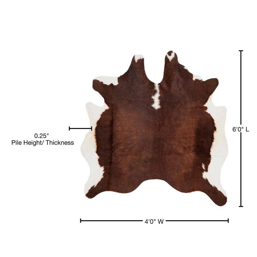 Handmade Brown and White Cowhide 4' x 6' Rug