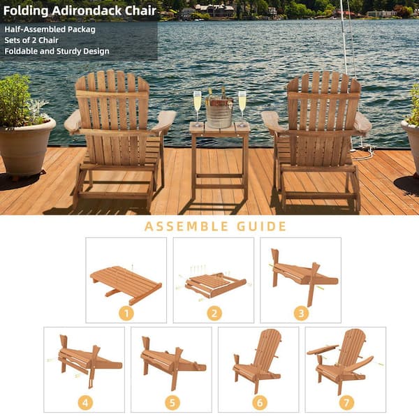 Light Brown Folding Wood Adirondack Chair, Outdoor Lounge Chair