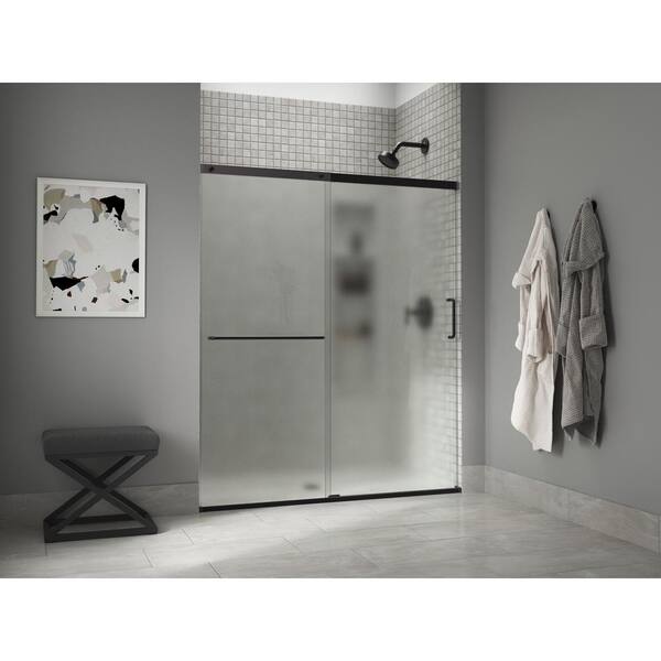 KOHLER Elate 56-60 in. W x 71 in. H Sliding Frameless Shower Door in Matte Black with Thick Frosted Glass
