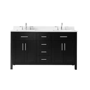 Tahoe 60 in. W x 21 in. D x 34 in. H Double Sink Bath Vanity in Espresso with White Engineered Stone Top and Outlet