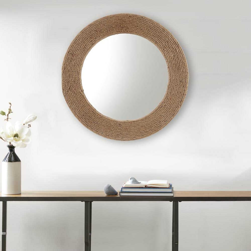 26 in. W. x 26 in. H Simple and Updated Round Jute Framed Natural Jute Rope