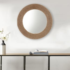 26 in. W. x 26 in. H Simple and Updated Round Jute Framed Natural Jute Rope Wall Mirror with Textural Element