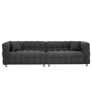 102 in. Wide Square Arm Teddy Polyester Modern Rectangle Upholstered Sofa in Gray