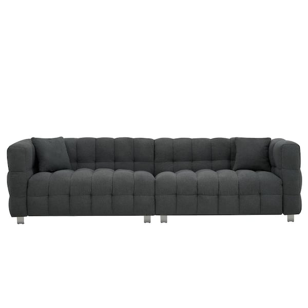 Z-joyee 102 in. Wide Square Arm Teddy Polyester Modern Rectangle Upholstered Sofa in Gray
