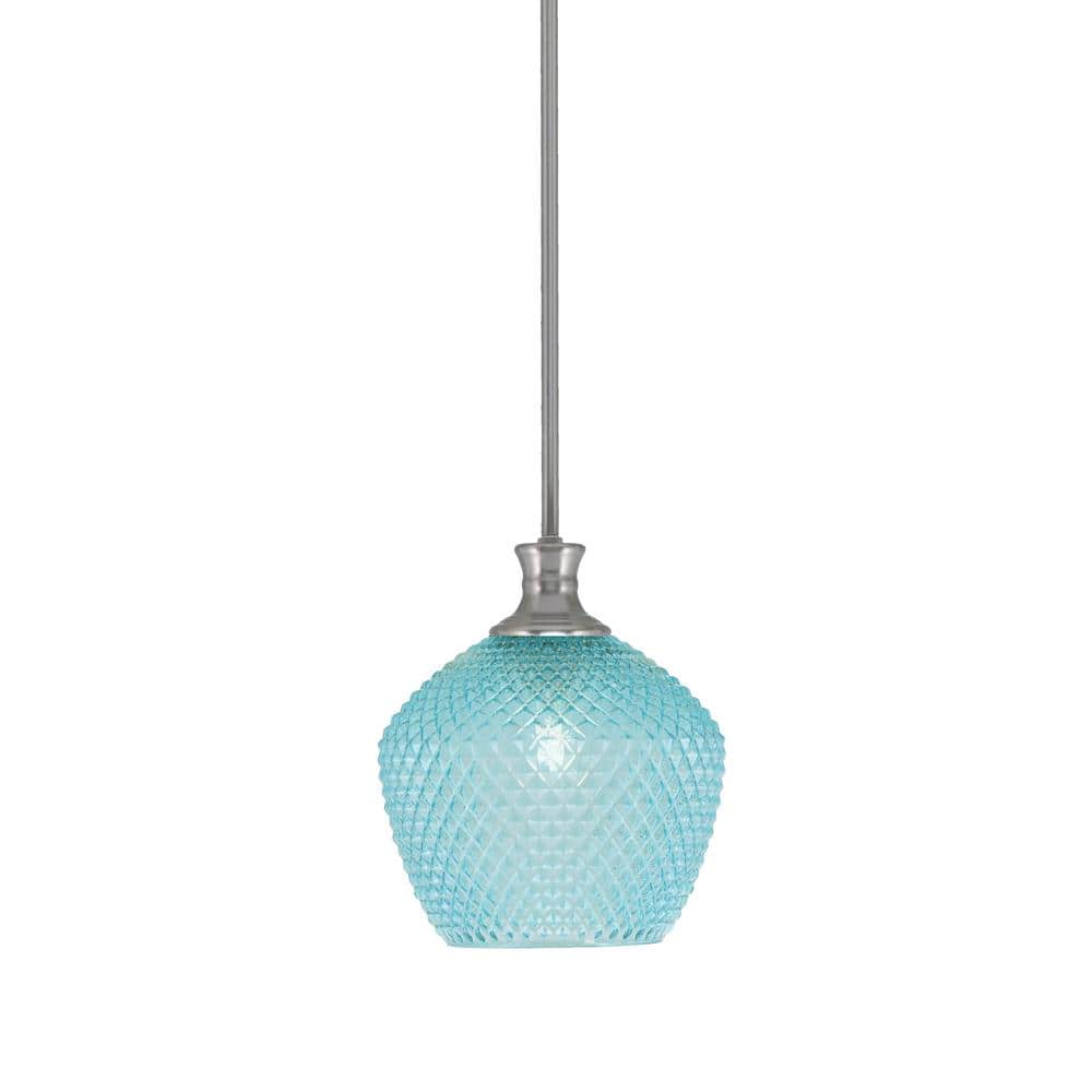 Tyler 60-Watt 1-Light Brushed Nickel Stem Mini Pendant Light with Turquoise