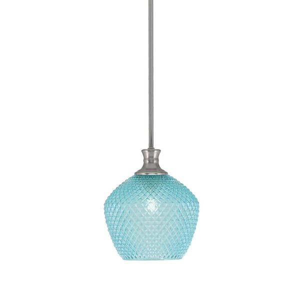 Unbranded Tyler 60-Watt 1-Light Brushed Nickel Stem Mini Pendant Light with Turquoise Textured Glass Shade