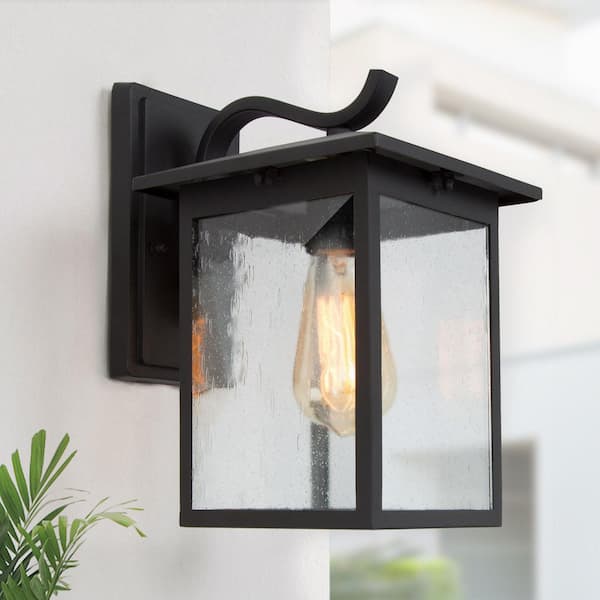 LNC Matte Black Outdoor Sconce for Entryway Porch Patio Gazebo Pergola, 1-Light Rust-Proof Wall Light with Seedy Glass Shade