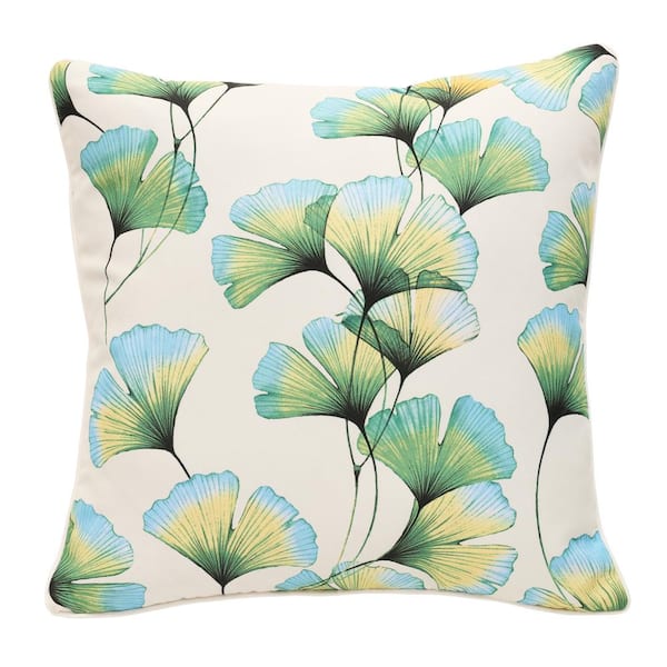 Unbranded Tropical 18 in. x 18 in. Square Outdoor Reversible Throw Pillow Green Flower Print
