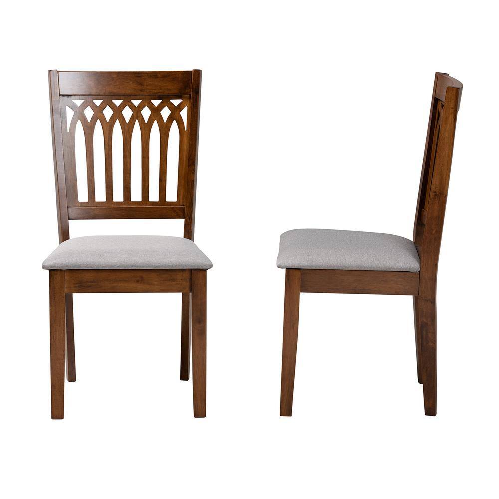 Walnut Brown Leather Upholstered Low Slat Side Chair