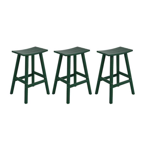 WESTIN OUTDOOR Franklin Dark Green 29 in. Poly HDPE Fade Resistant Outdoor Patio Saddle Seat Pub Height Bar Stool (Set of 3)