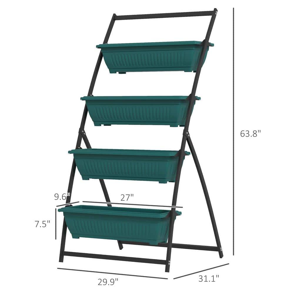 Green Plastic 4-Tier Vertical Garden Planter with Self-Draining Boxes