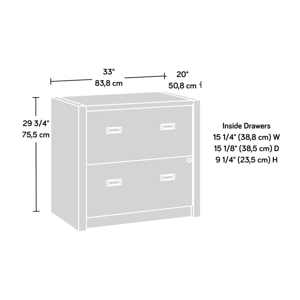 Brushed Oak 2-Drawer Lockable Lateral File Cabinet with Pebble White Accent