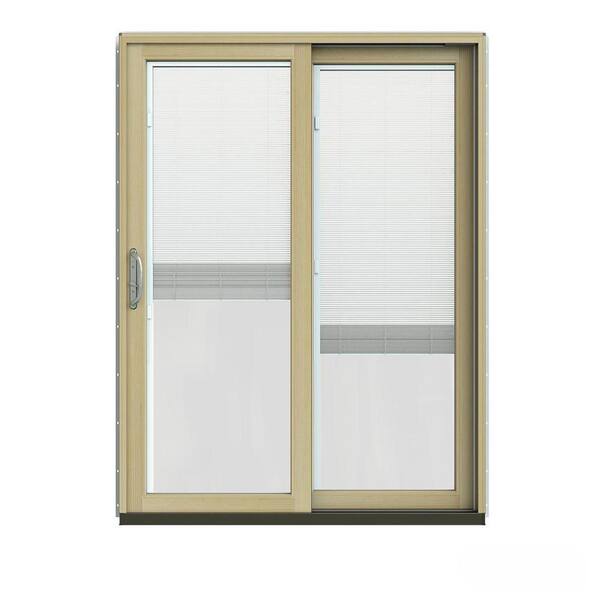 JELD-WEN 60 in. x 80 in. W-2500 Contemporary Vanilla Clad Wood Right-Hand Full Lite Sliding Patio Door w/Unfinished Interior