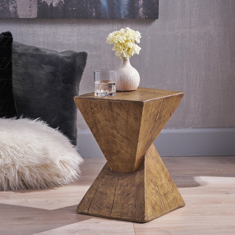 Natural Twisted Hourglass Concrete Accent Table
