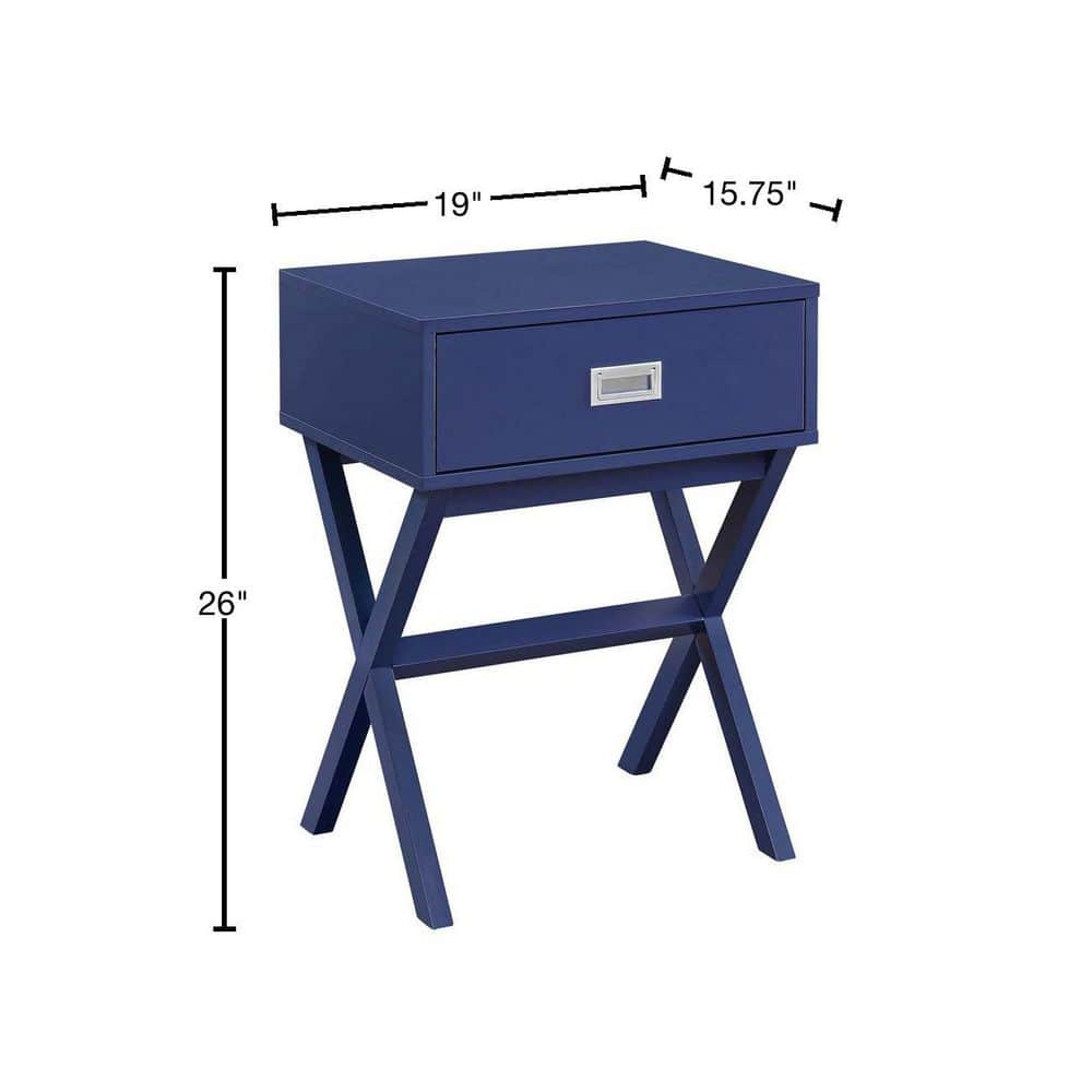 Cobalt Blue Pine and MDF Rectangular End Table with Storage