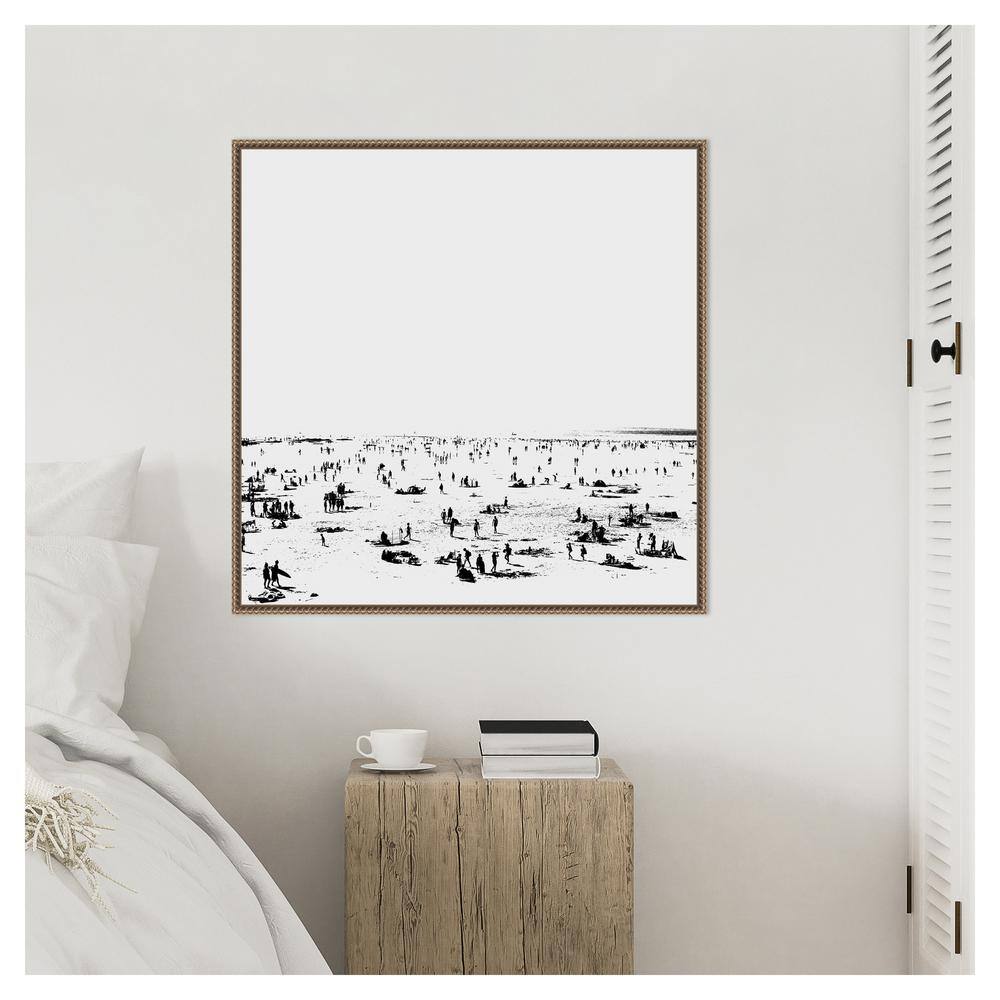 30" x 30" Black and White Beach Scene Framed Canvas Print