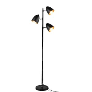65 in. Black Modern 3-Light Standing Tree Floor Lamp for Living Room with Large Weighted Base
