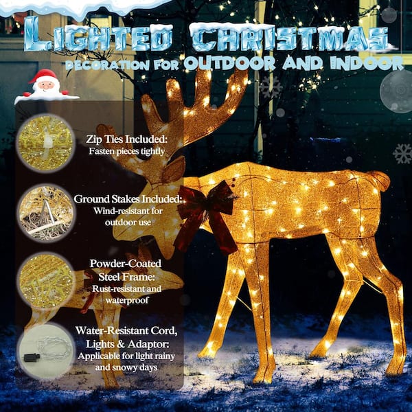 48 in. 2-Piece Gold Outdoor Moose Christmas Yard Decorations with