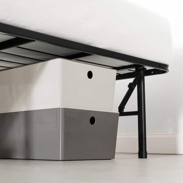 Quickbase Bifold Metal Platform Bed Frame with Heavy Duty Steel Slats, Black, Queen