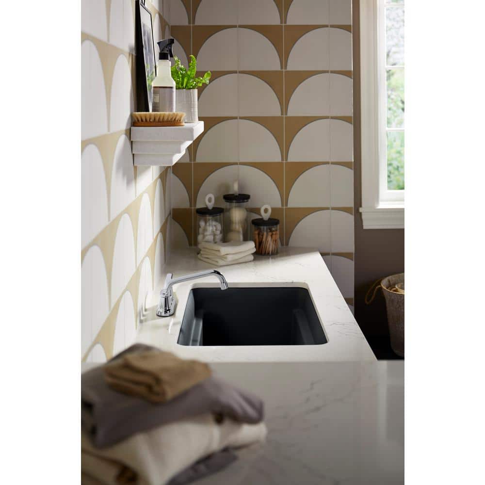 Matte Black Stone Undermount Utility Sink with Accessories