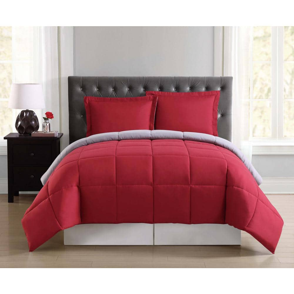 Everyday 3 Piece Red And Grey King Comforter Set Cs1656rgkg 17 The Home Depot