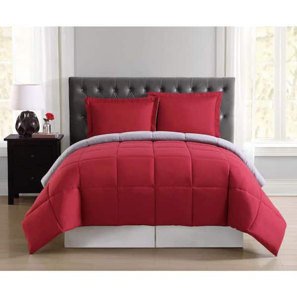 Truly Soft Everyday 3-Piece Red and Grey Full/Queen Comforter Set