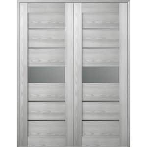 Vona 07-06 64 in. x 84 in. Both Active 5-Lite Frosted Glass Ribeira Ash Wood Composite Double Prehung French Door