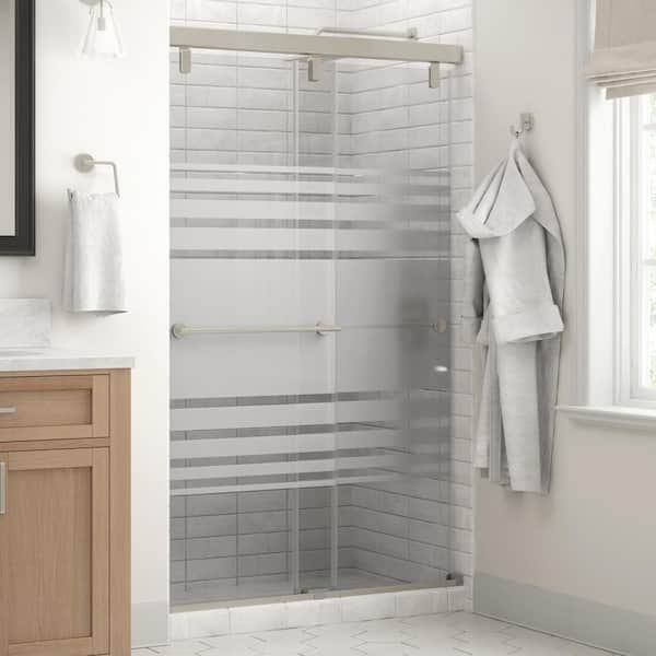 Delta Everly Mod 43-3/8 to 47-3/8 in. W x 71-1/2 in. H Soft-Close Frameless Sliding Shower Door in Nickel, Transition Glass