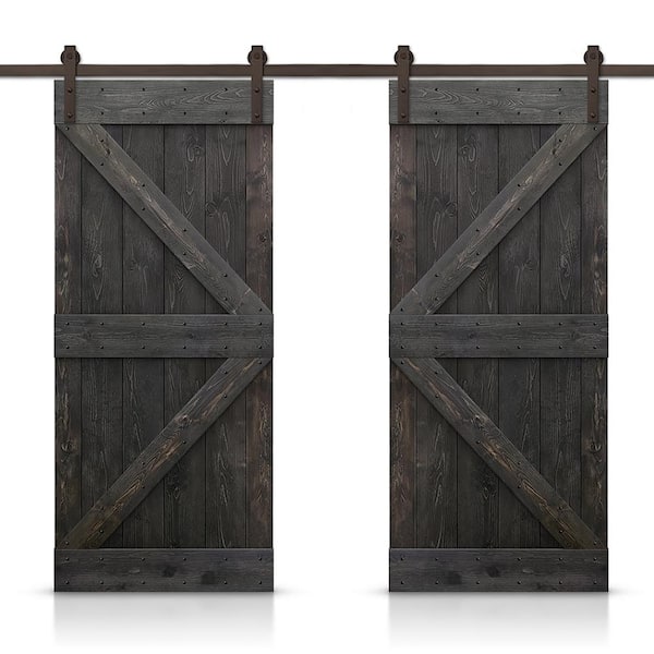 CALHOME K 40 in. x 84 in. Charcoal Black Stained DIY Solid Pine Wood Interior Double Sliding Barn Door with Hardware Kit