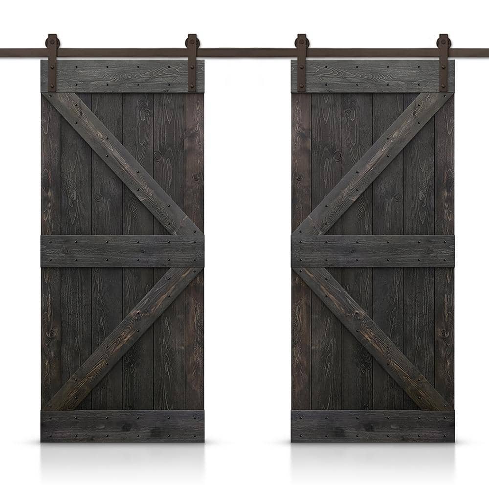 K 48 in. x 84 in. Charcoal Black Stained DIY Solid Pine Wood Interior Double Sliding Barn Door with Hardware Kit price history on PriceWatchPro